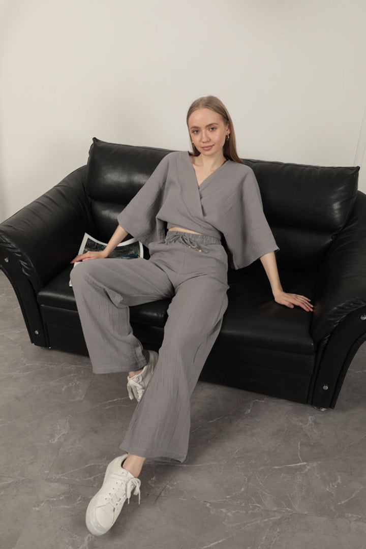 KKT Wide Leg Women's Trousers-Grey - Giugliano in Campania