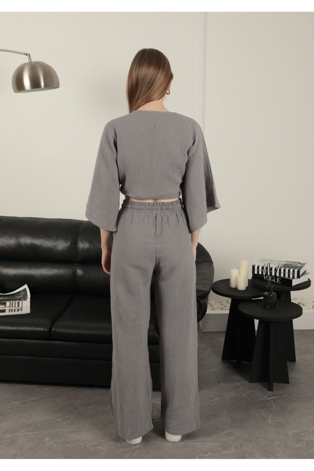 KKT Wide Leg Women's Trousers-Grey - Giugliano in Campania