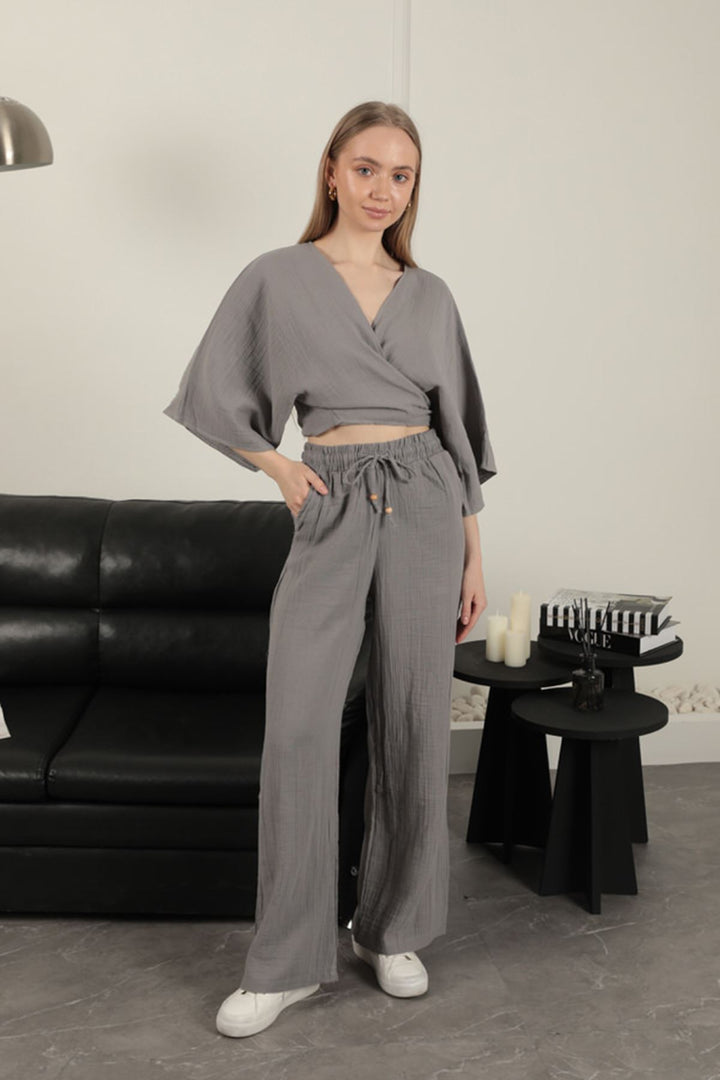 KKT Wide Leg Women's Trousers-Grey - Giugliano in Campania