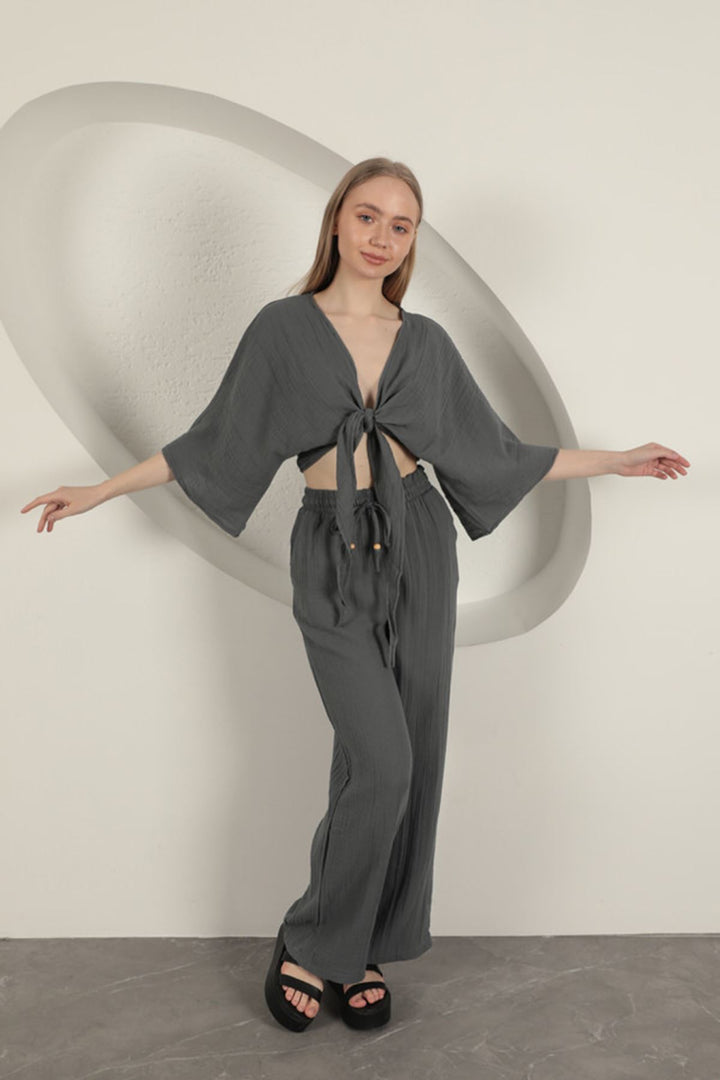 KKT Muslin Fabric Kimono-Anthracite - Sayula