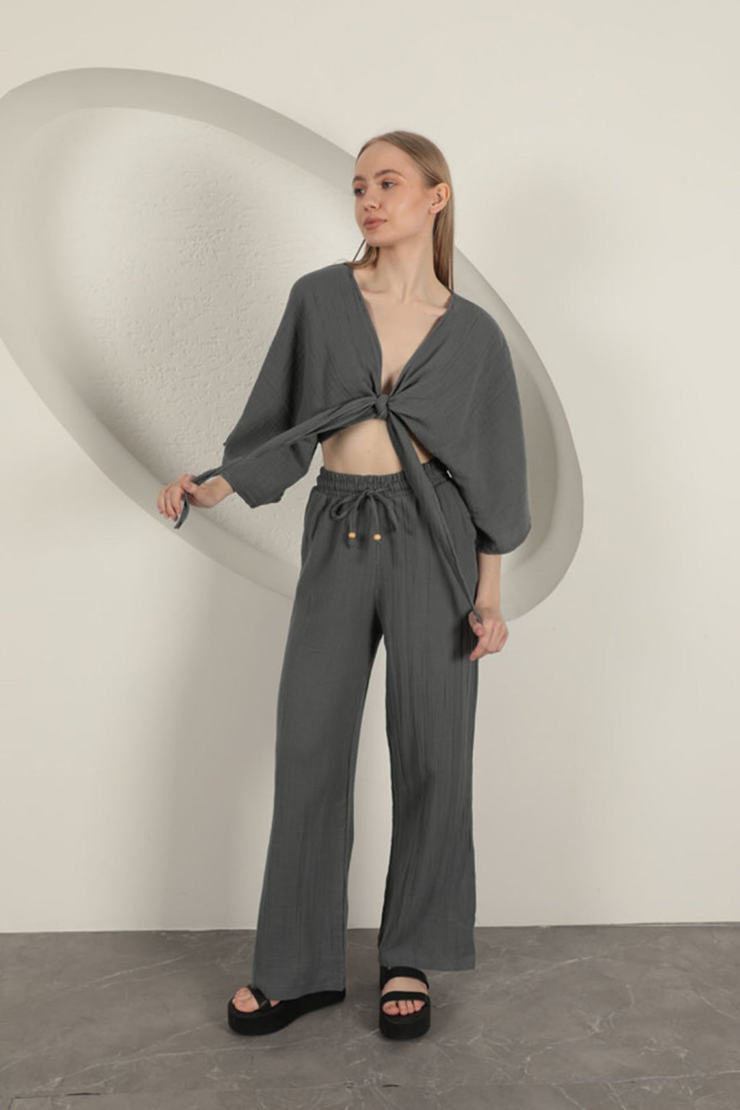 KKT Muslin Fabric Kimono-Anthracite - Sayula