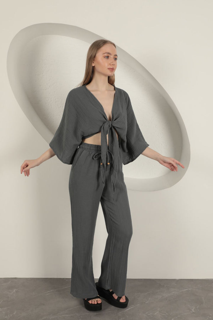 KKT Muslin Fabric Kimono-Anthracite - Sayula