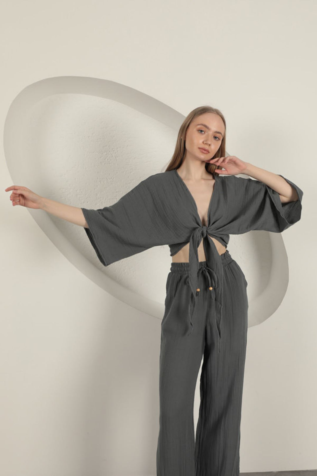 KKT Muslin Fabric Kimono-Anthracite - Sayula