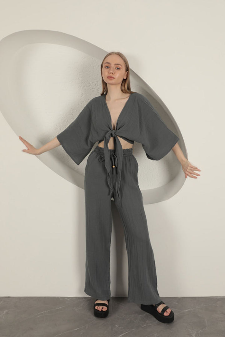 KKT Muslin Fabric Kimono-Anthracite - Sayula