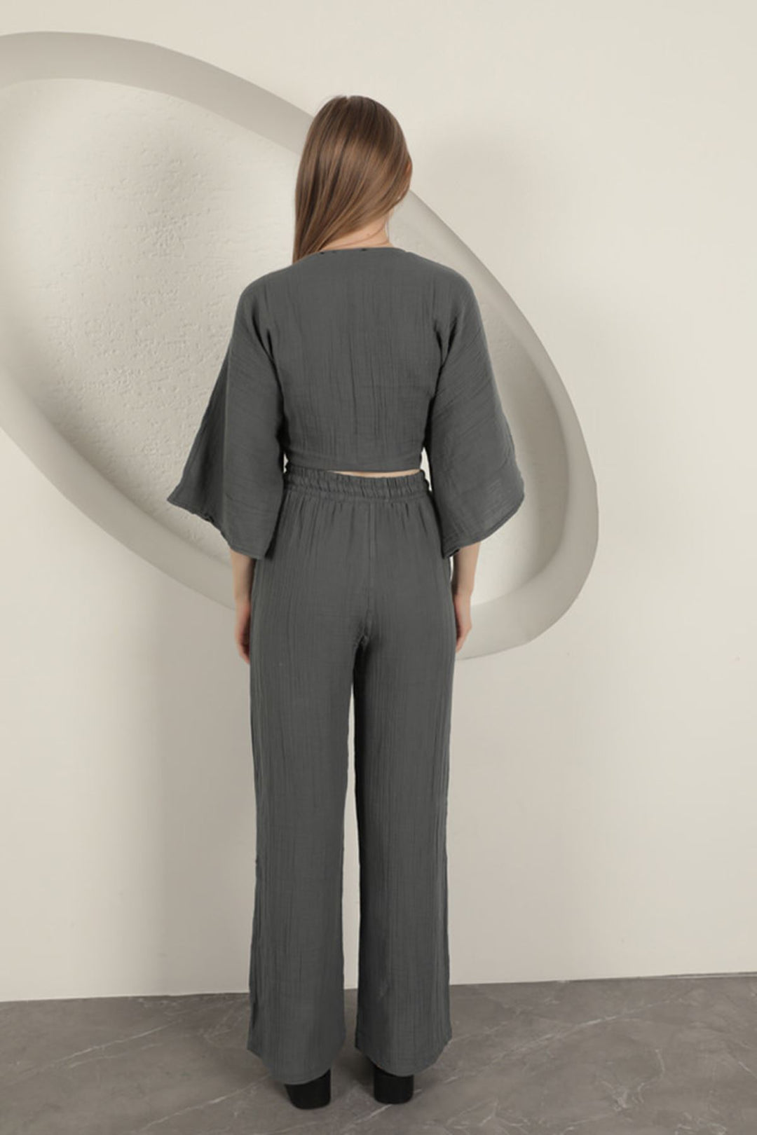 KKT Muslin Fabric Kimono-Anthracite - Sayula