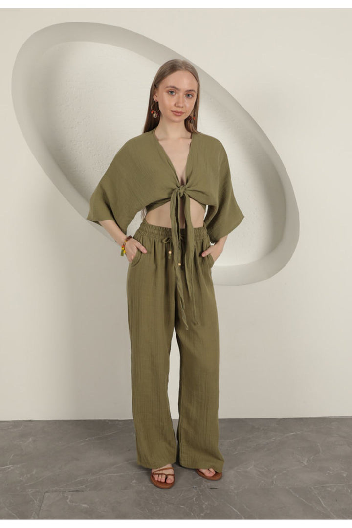 KKT Muslin Fabric Kimono-Khaki - Ahrensburg
