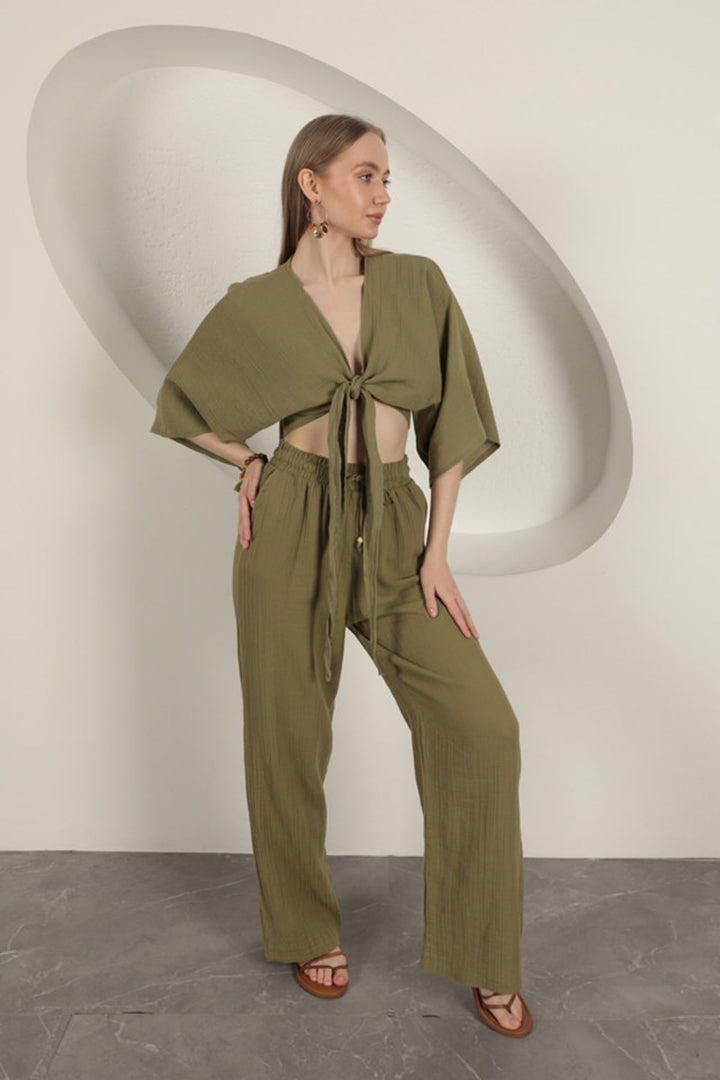 KKT Muslin Fabric Kimono-Khaki - Ahrensburg