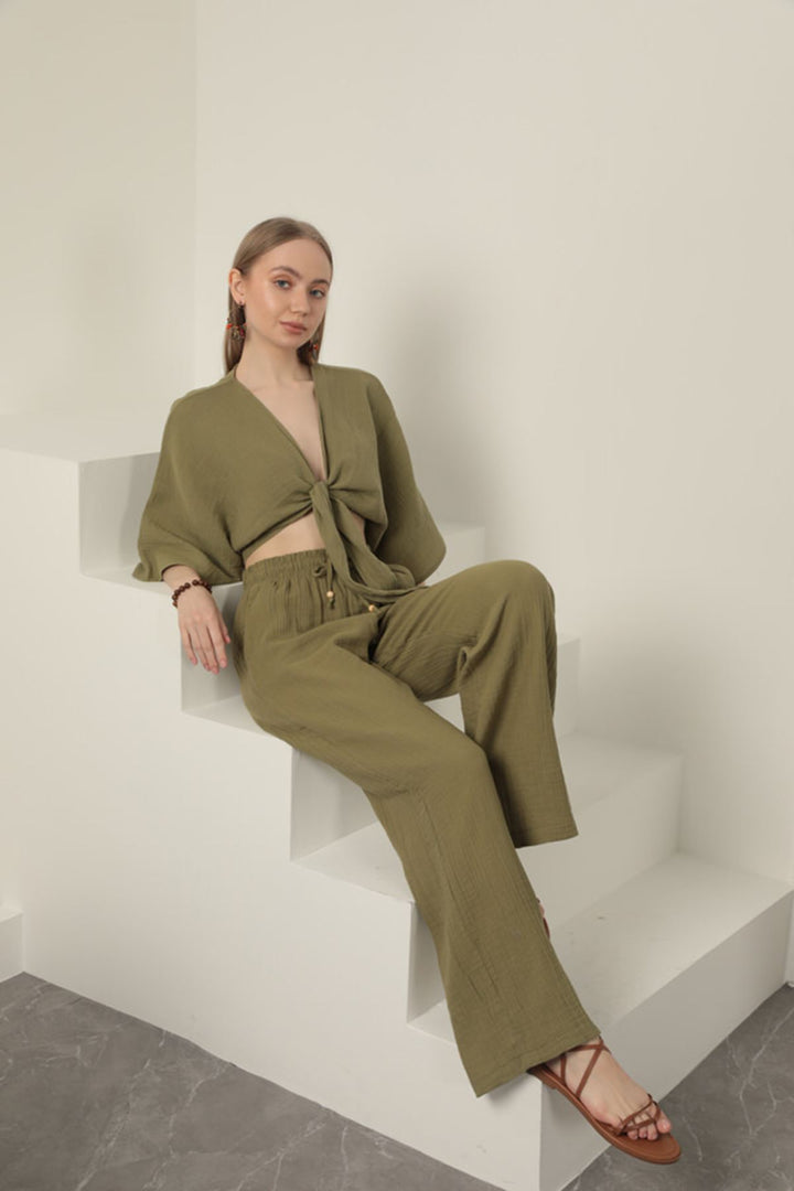 KKT Muslin Fabric Kimono-Khaki - Ahrensburg