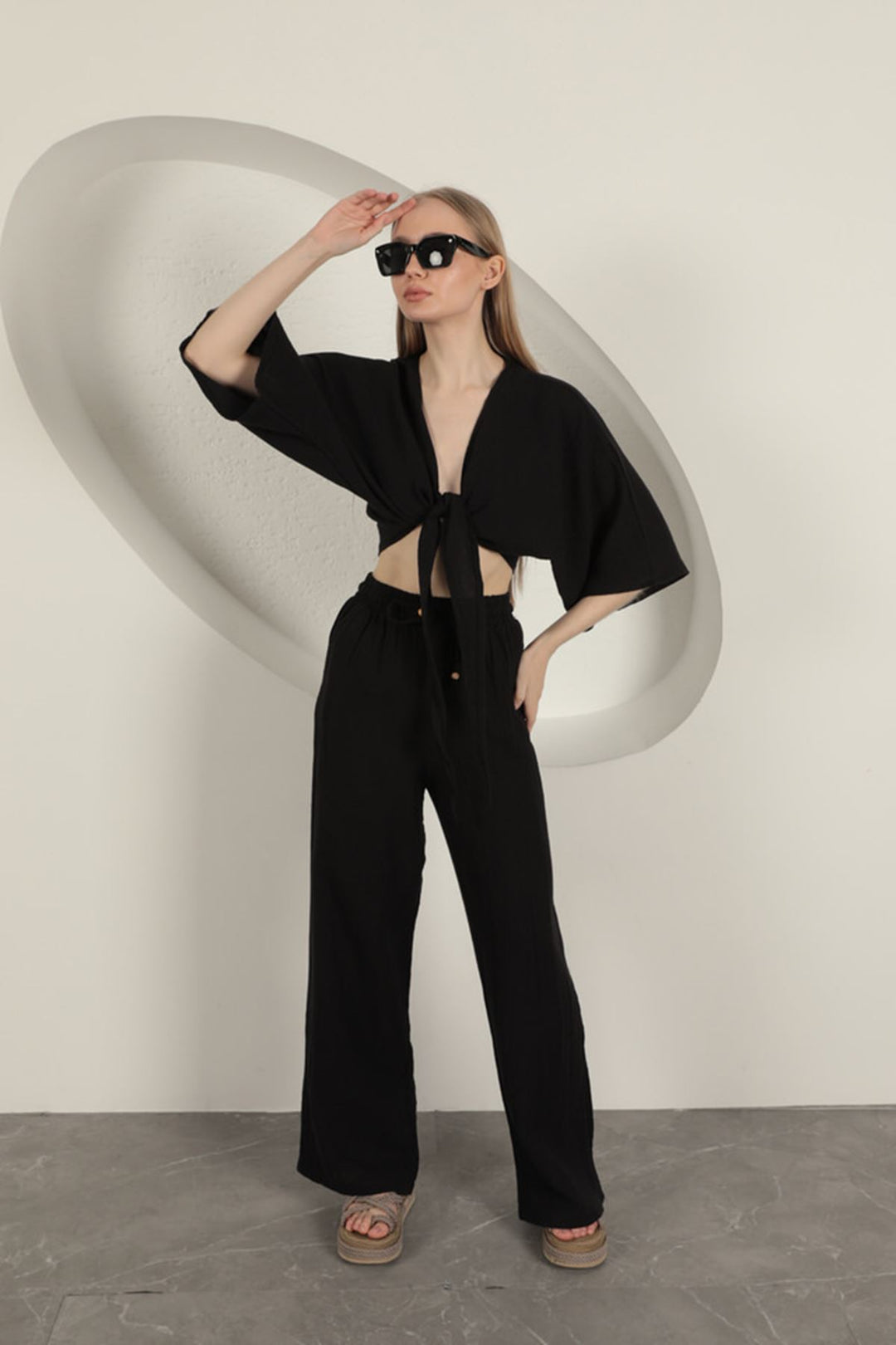KKT Muslin Fabric Kimono-Black - Pantin