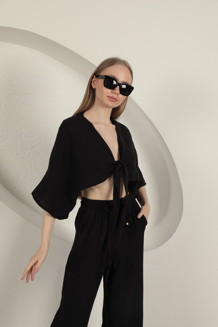 KKT Muslin Fabric Kimono-Black - Pantin