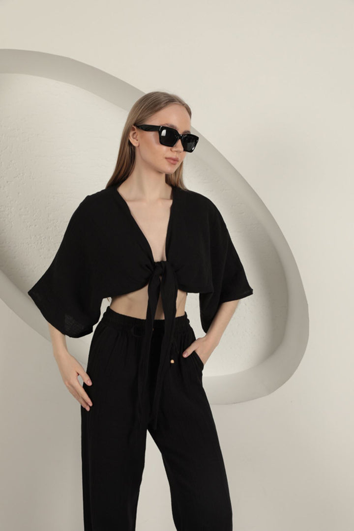 KKT Muslin Fabric Kimono-Black - Pantin