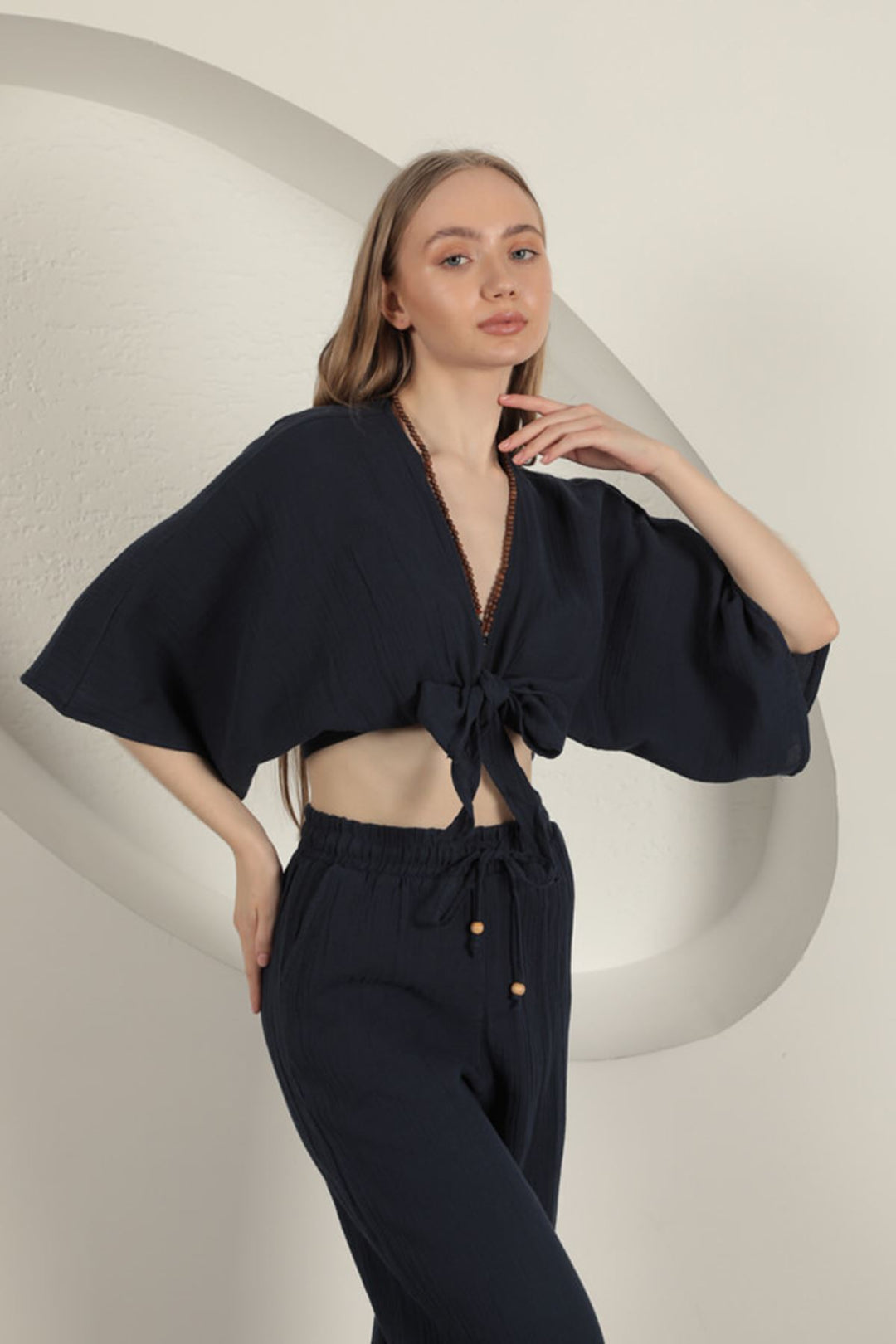 KKT Muslin Fabric Kimono-Navy Blue - Lawrence