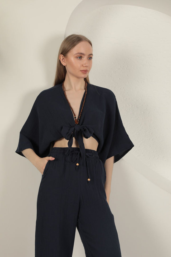 KKT Muslin Fabric Kimono-Navy Blue - Lawrence