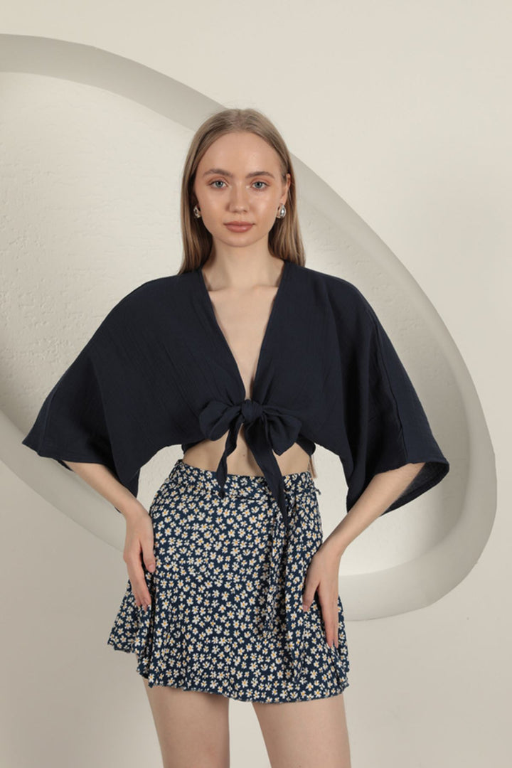 KKT Daisy Pattern Short Skirt-Navy Blue - Parral