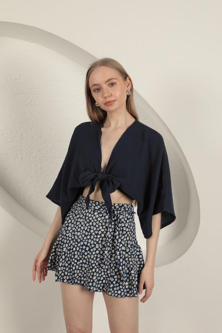 KKT Daisy Pattern Short Skirt-Navy Blue - Parral