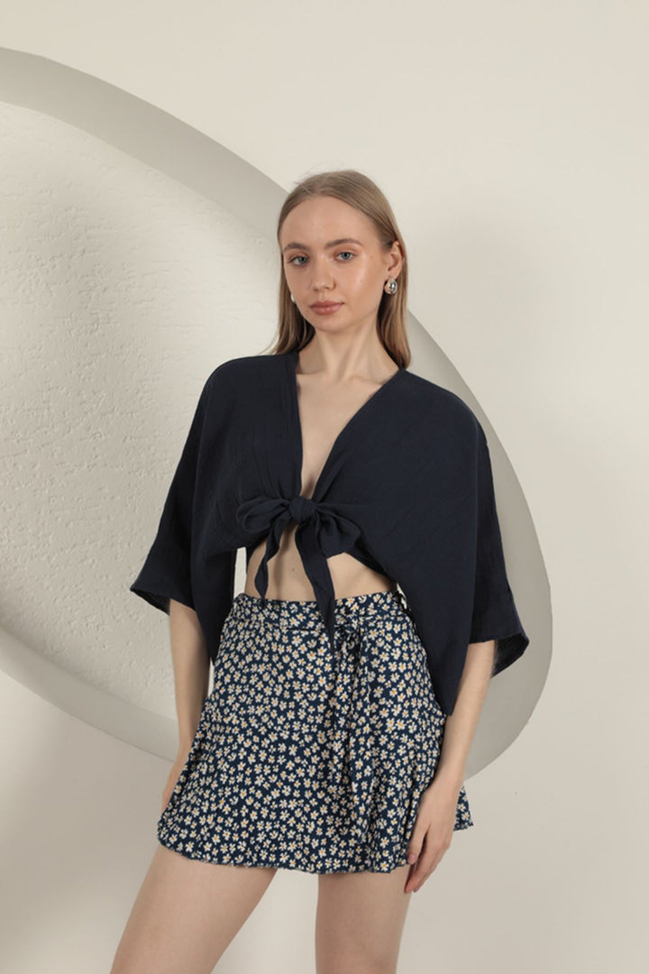 KKT Daisy Pattern Short Skirt-Navy Blue - Parral