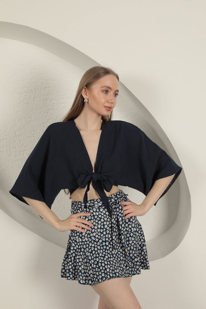 KKT Daisy Pattern Short Skirt-Navy Blue - Parral