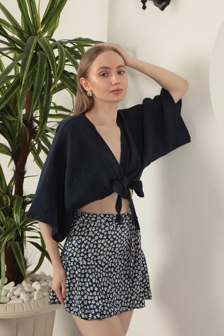 KKT Daisy Pattern Short Skirt-Navy Blue - Parral