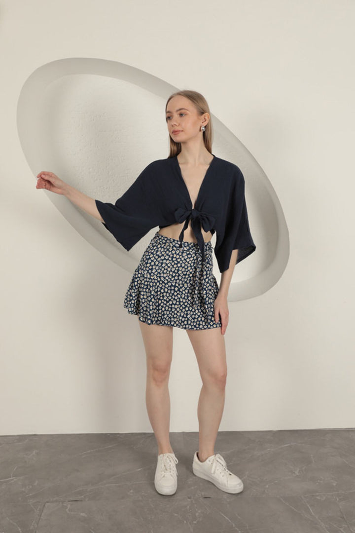 KKT Daisy Pattern Short Skirt-Navy Blue - Parral