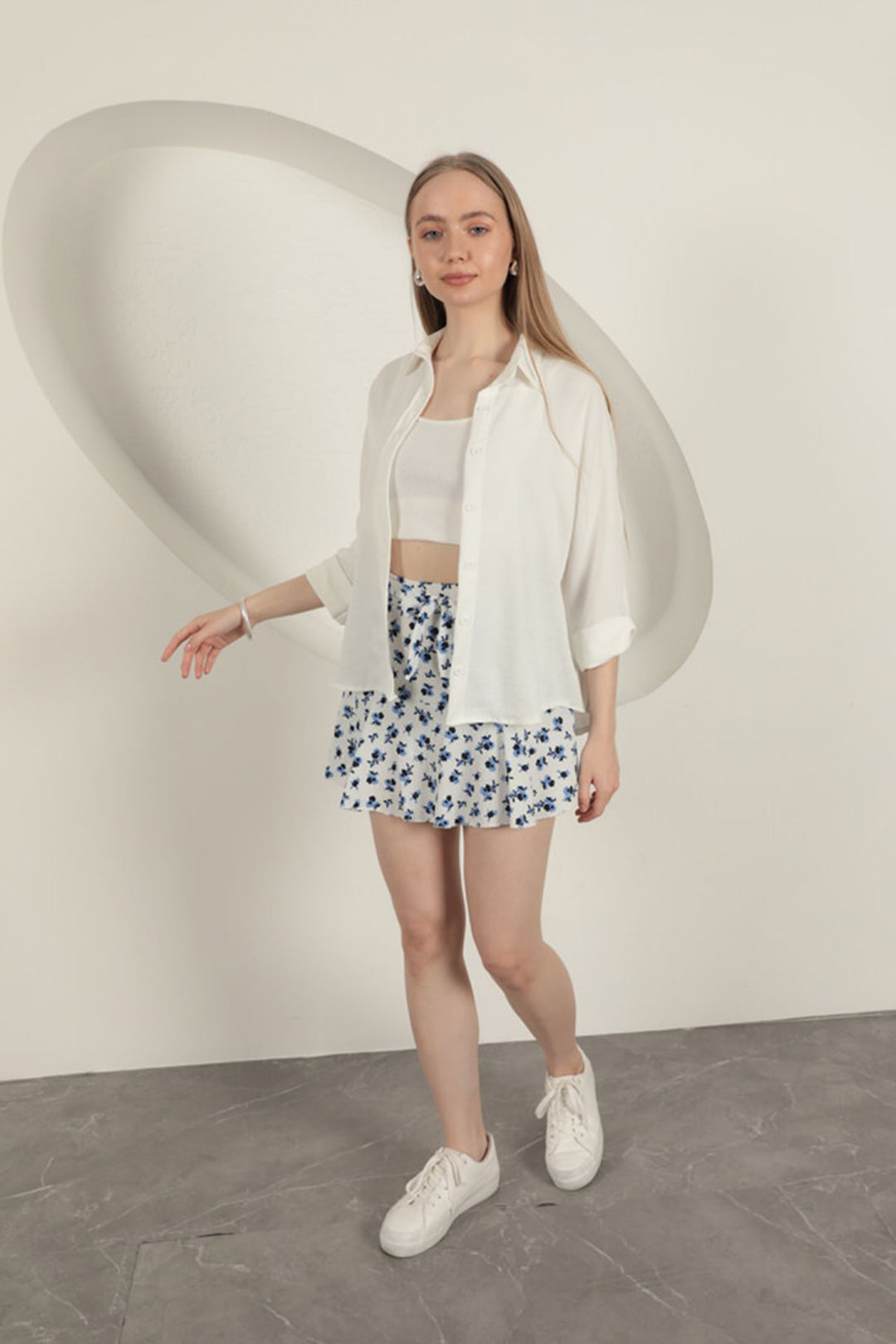 KKT Flower Pattern Short Skirt-Sax - Lugoj