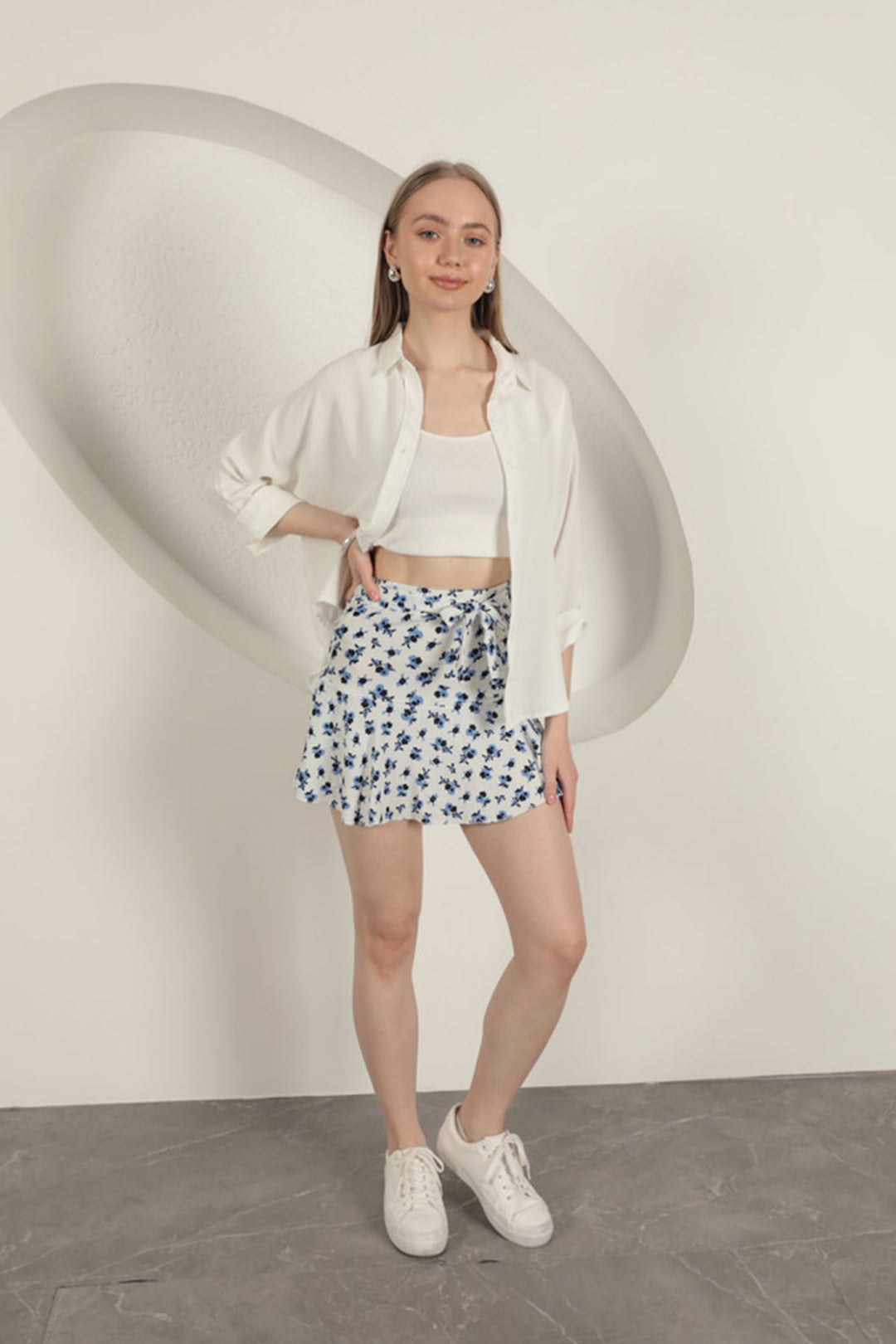 KKT Flower Pattern Short Skirt-Sax - Lugoj