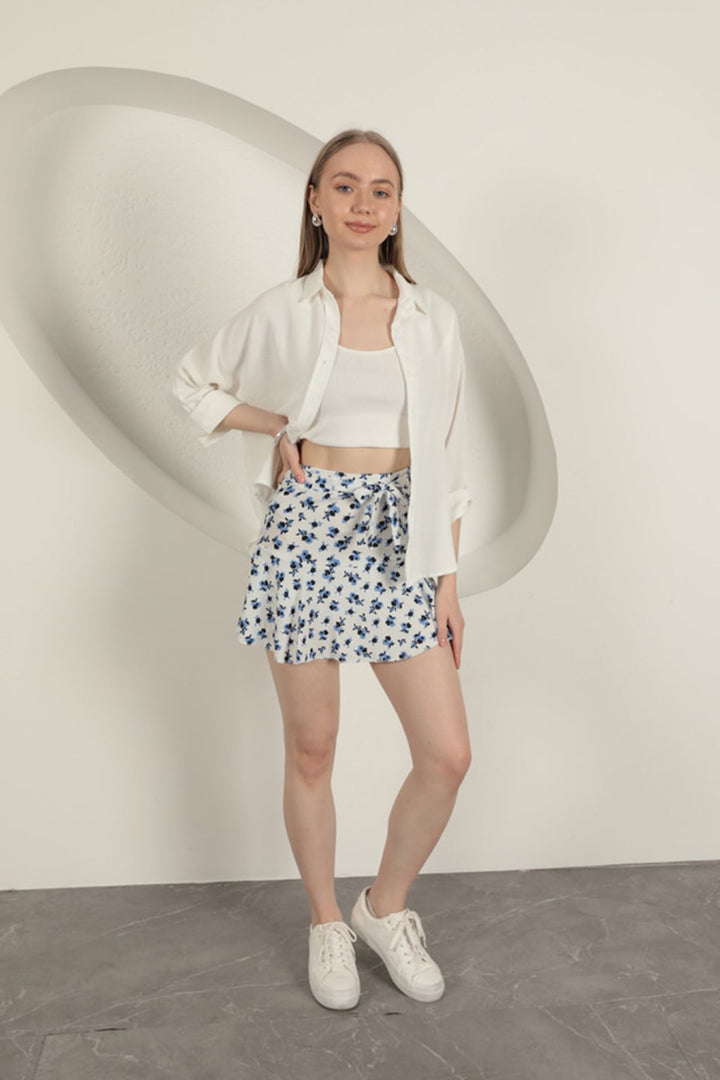 KKT Flower Pattern Short Skirt-Sax - Lugoj