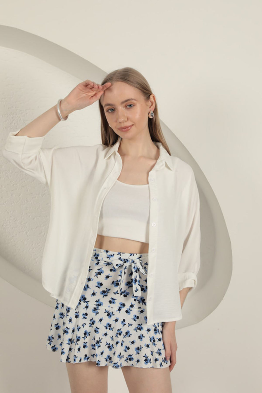 KKT Flower Pattern Short Skirt-Sax - Lugoj