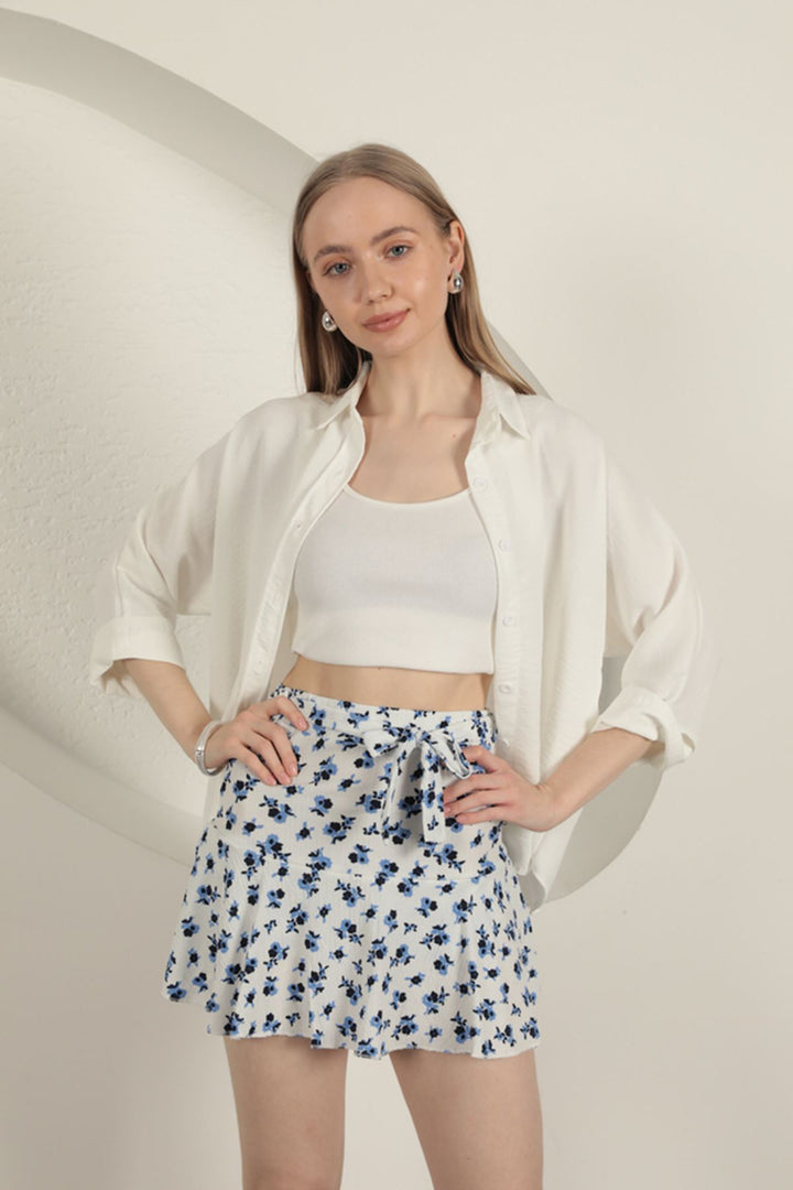 KKT Flower Pattern Short Skirt-Sax - Lugoj