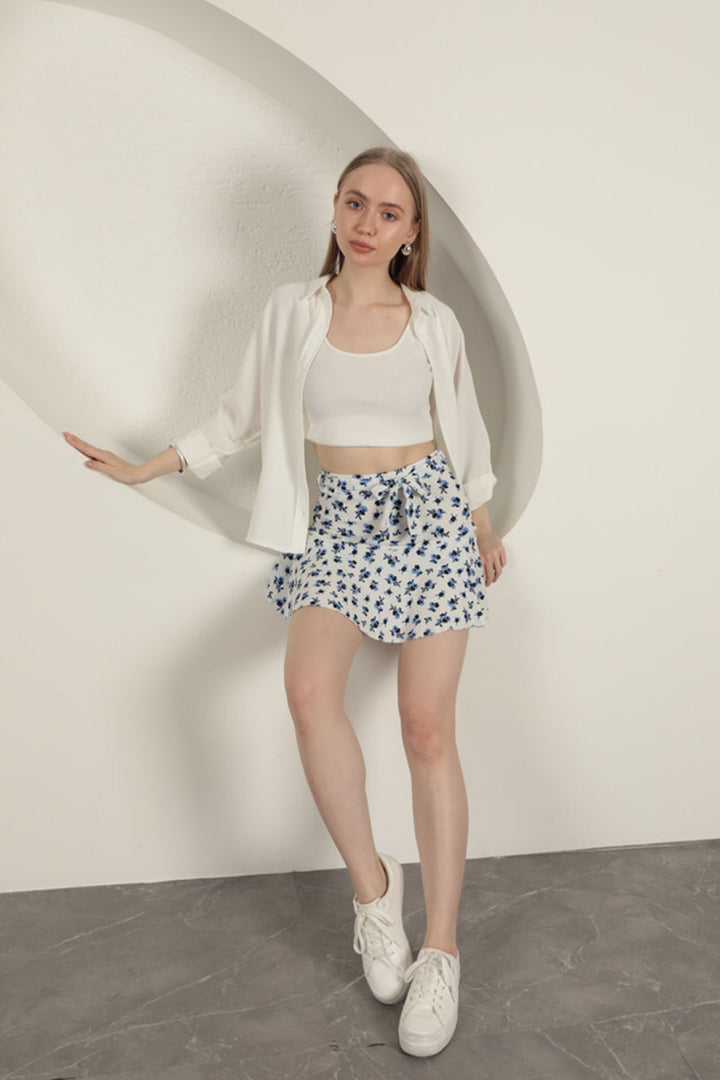KKT Flower Pattern Short Skirt-Sax - Lugoj