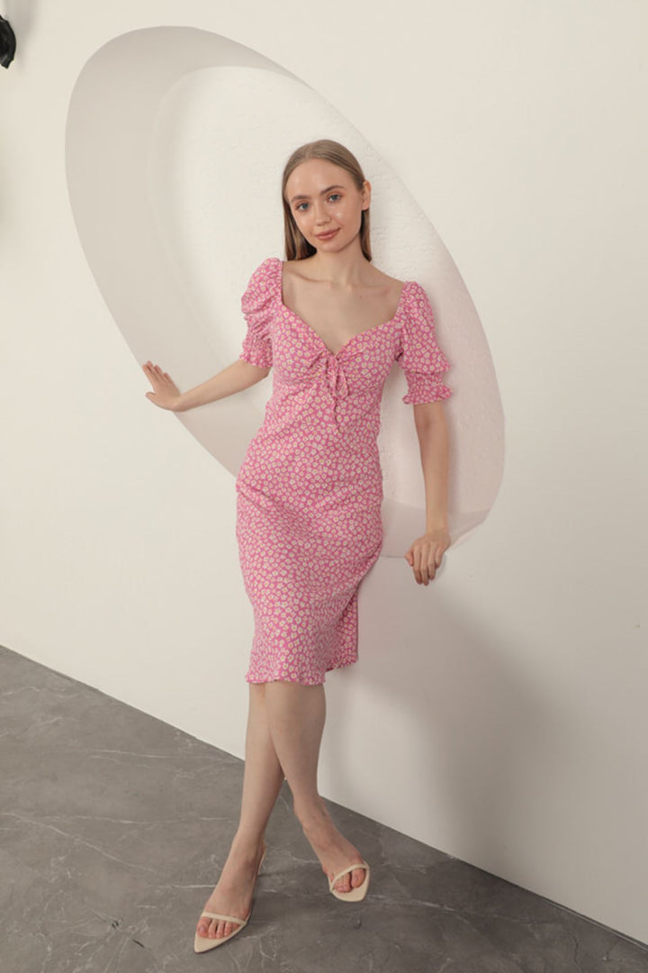 KKT Crepe Sleeve Gipel Dress-Fuchsia - Ourense