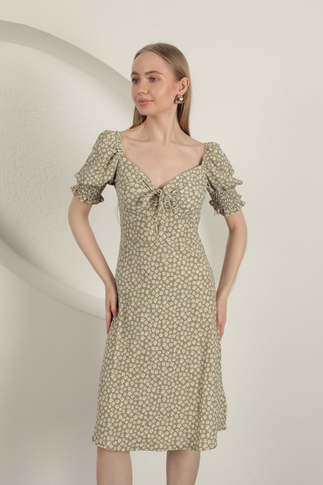 KKT Gipel Sleeve Dress-Khaki - Pembroke Pines