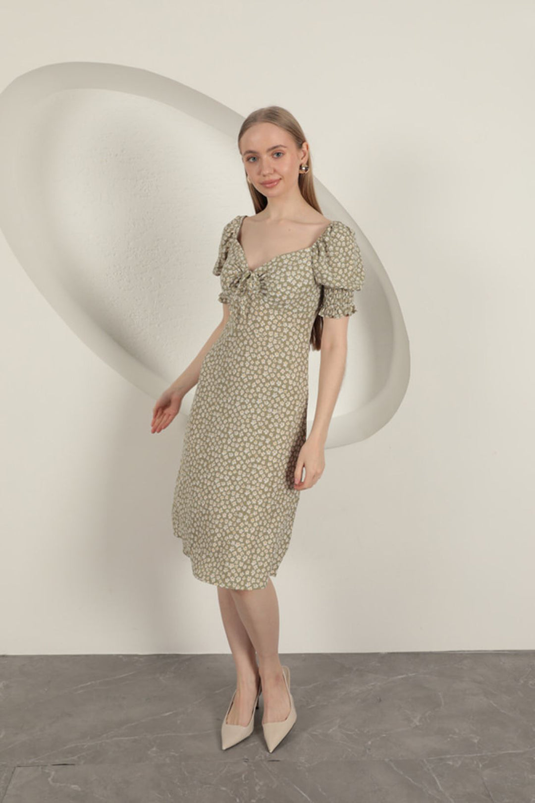KKT Gipel Sleeve Dress-Khaki - Pembroke Pines