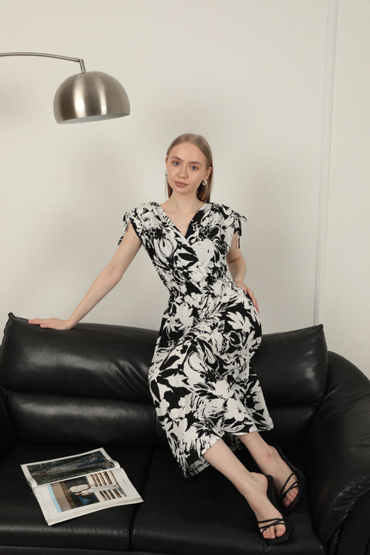 KKT Shoulder Pleated Dress-Black - Jeffersonville
