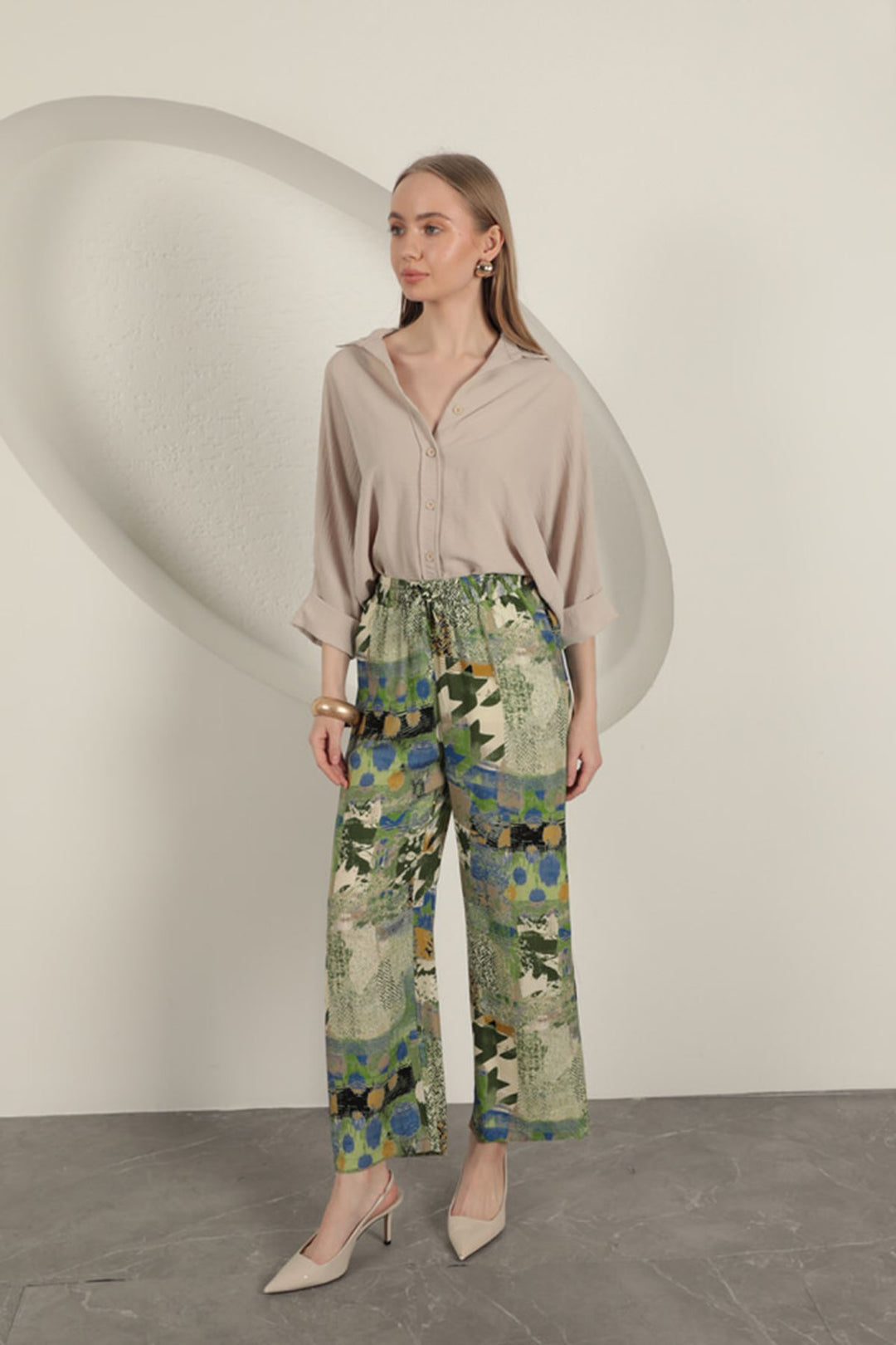 KKT Viscose Fabric Wide Women's Trousers-Green - Osnabrück