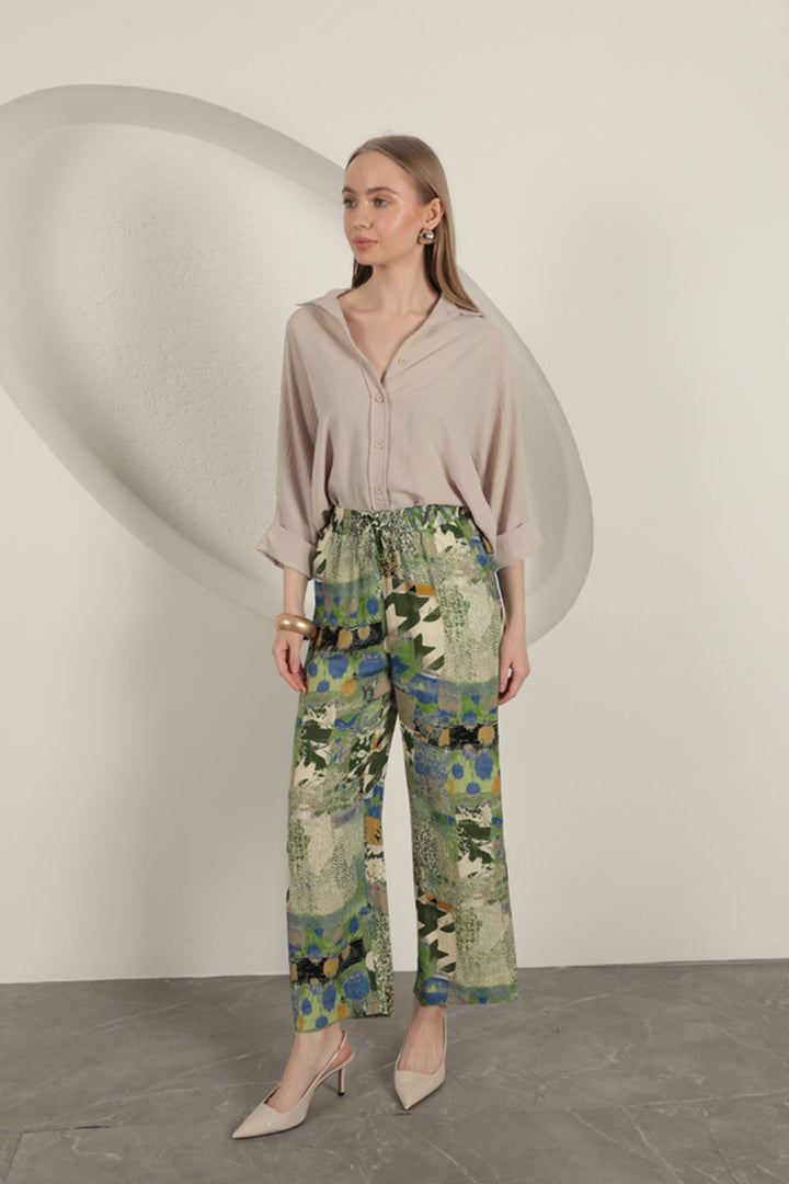 KKT Viscose Fabric Wide Women's Trousers-Green - Osnabrück