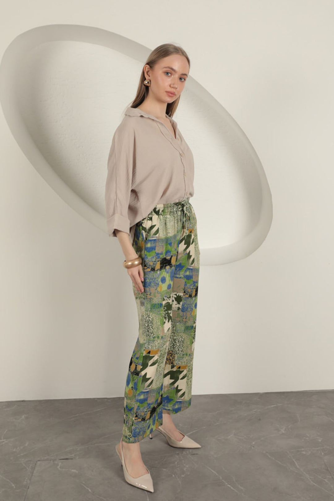 KKT Viscose Fabric Wide Women's Trousers-Green - Osnabrück