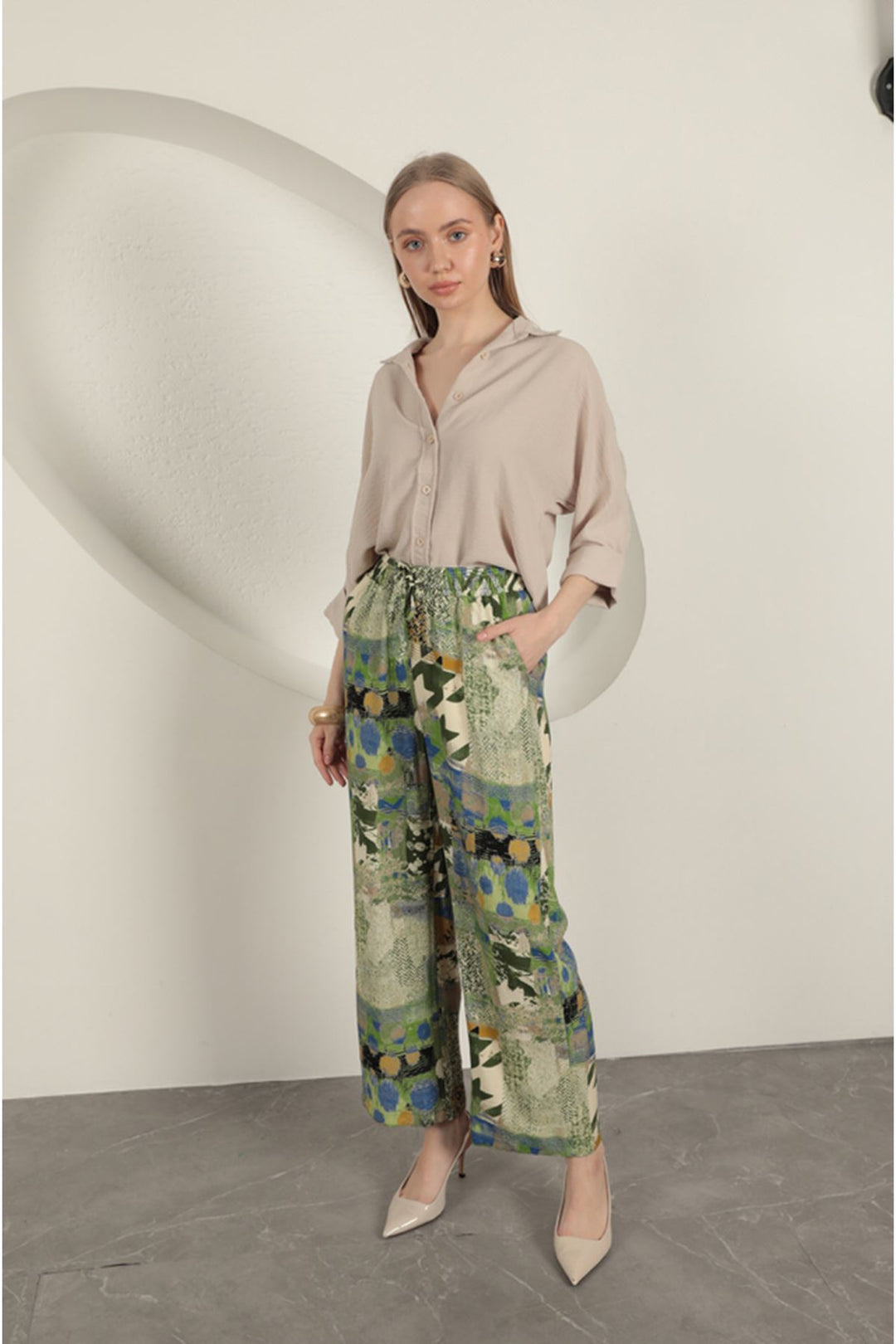 KKT Viscose Fabric Wide Women's Trousers-Green - Osnabrück