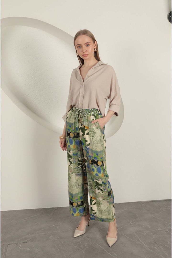 KKT Viscose Fabric Wide Women's Trousers-Green - Osnabrück