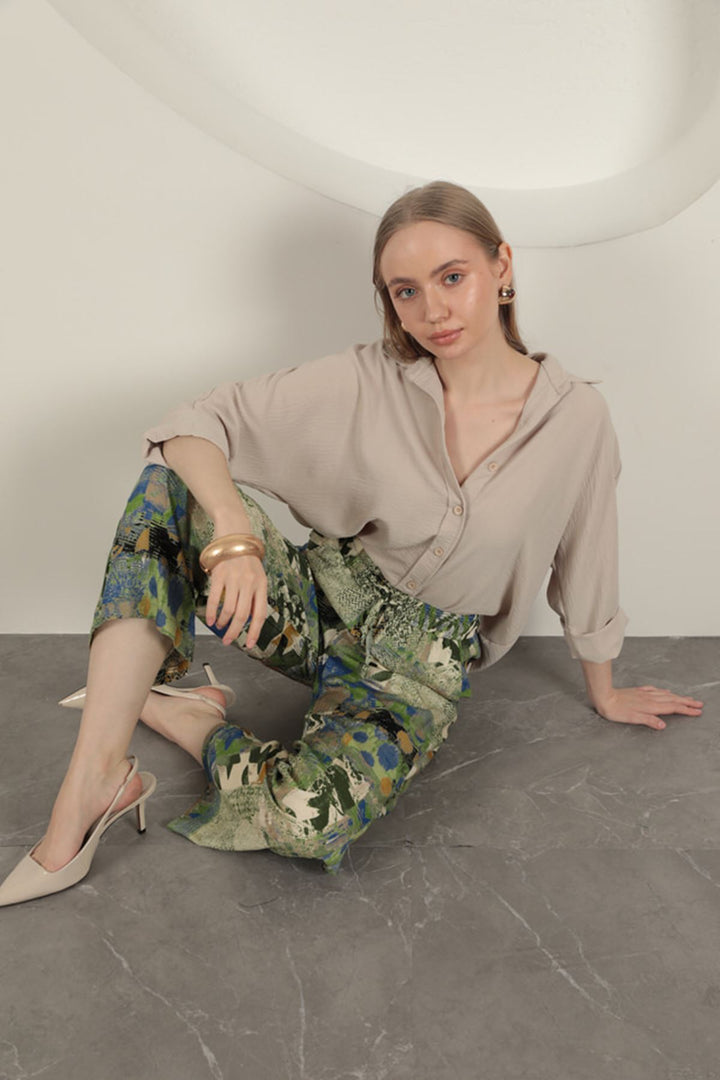 KKT Viscose Fabric Wide Women's Trousers-Green - Osnabrück