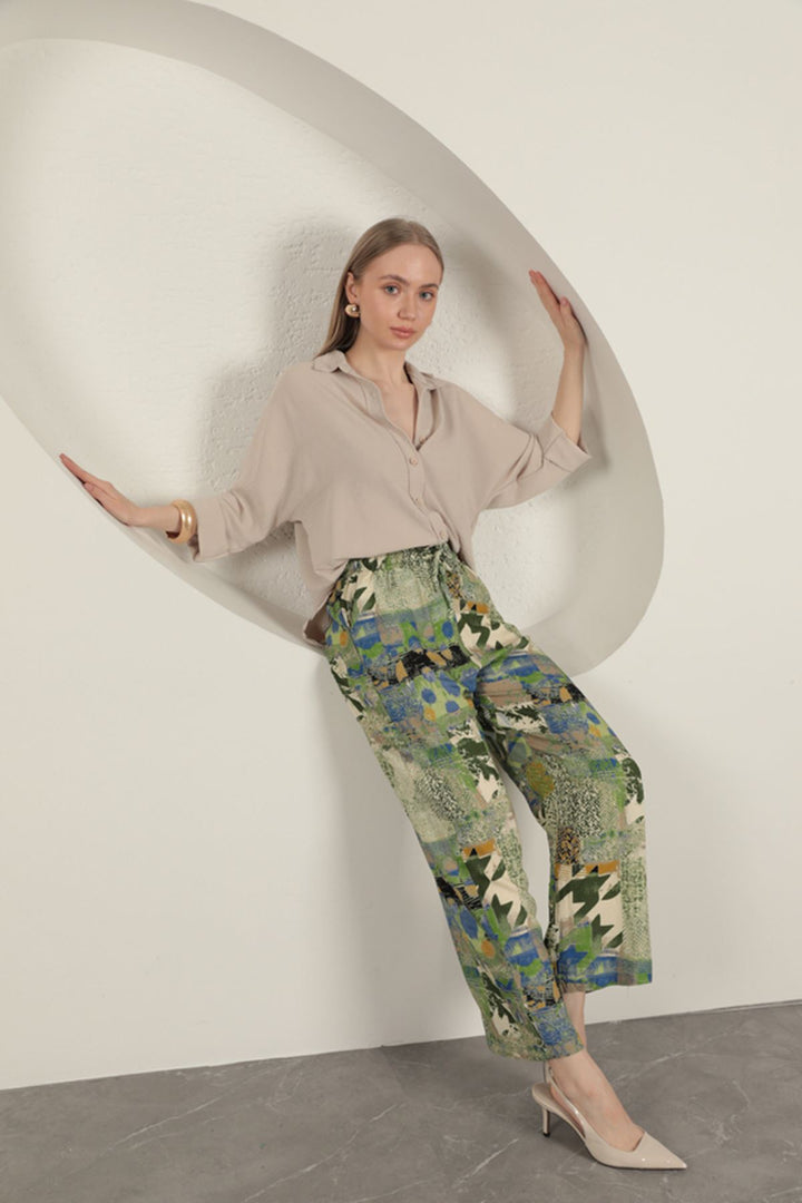 KKT Viscose Fabric Wide Women's Trousers-Green - Osnabrück