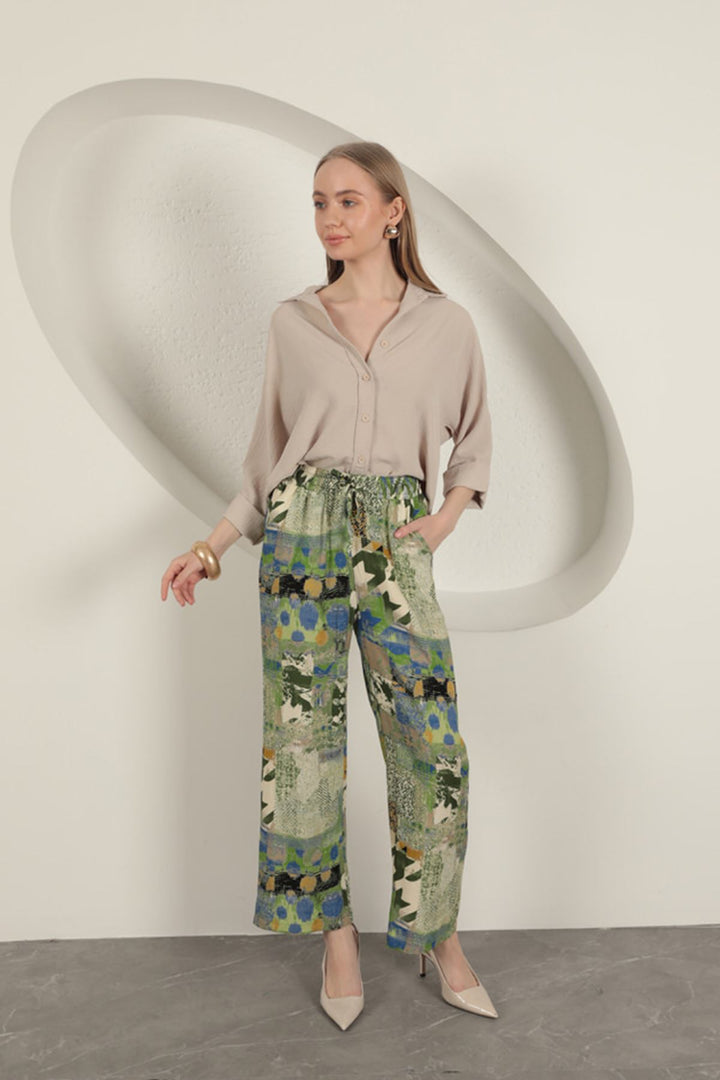 KKT Viscose Fabric Wide Women's Trousers-Green - Osnabrück