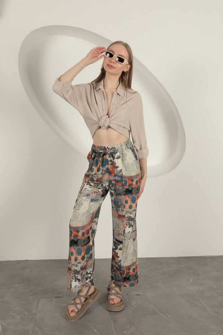 KKT Viscose Fabric Wide Women's Trousers-Beige - Etten-Leur