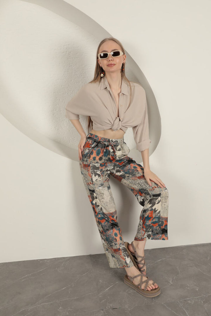 KKT Viscose Fabric Wide Women's Trousers-Beige - Etten-Leur