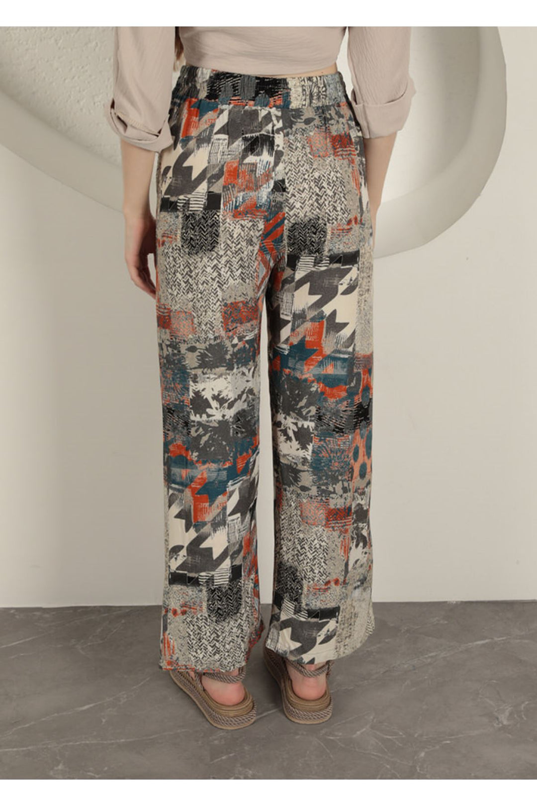 KKT Viscose Fabric Wide Women's Trousers-Beige - Etten-Leur