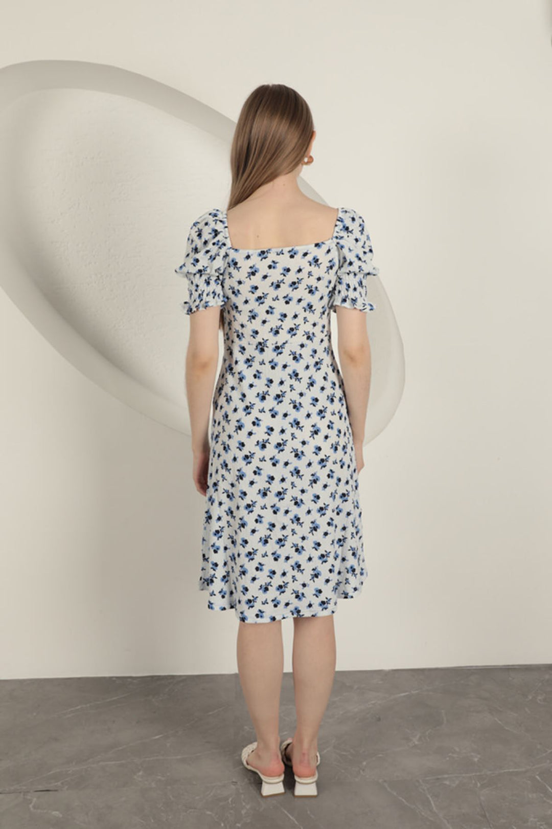 KKT Bürümcük Crisp Flower Pattern Dress-Sax - Cicero