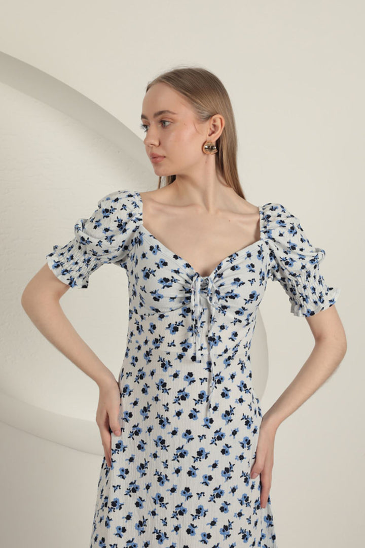 KKT Bürümcük Crisp Flower Pattern Dress-Sax - Cicero