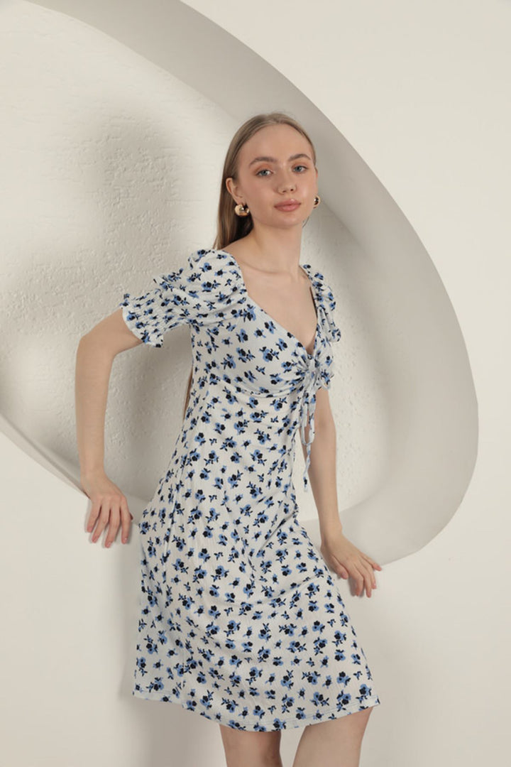 KKT Bürümcük Crisp Flower Pattern Dress-Sax - Cicero