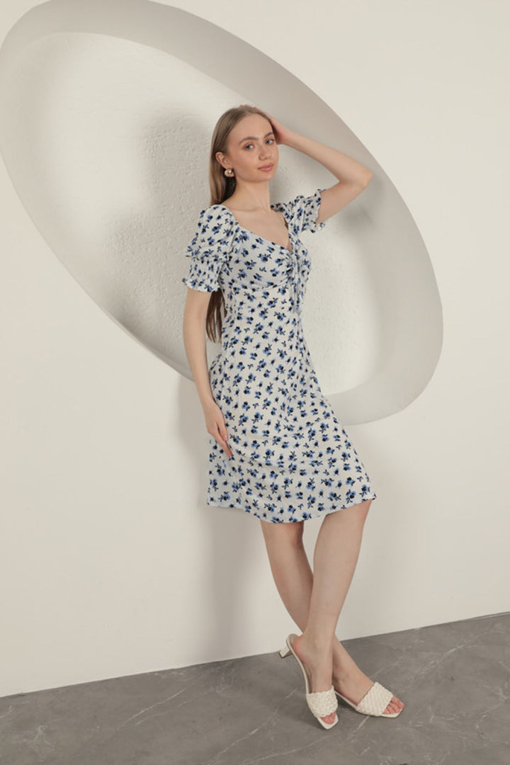 KKT Bürümcük Crisp Flower Pattern Dress-Sax - Cicero