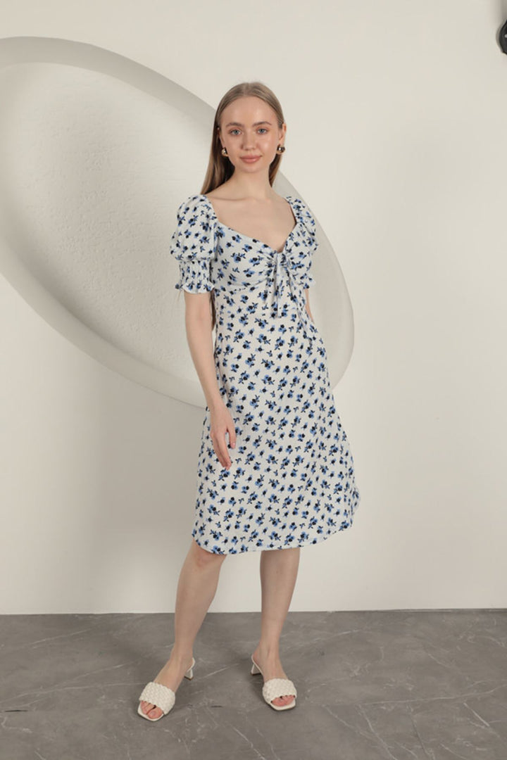 KKT Bürümcük Crisp Flower Pattern Dress-Sax - Cicero