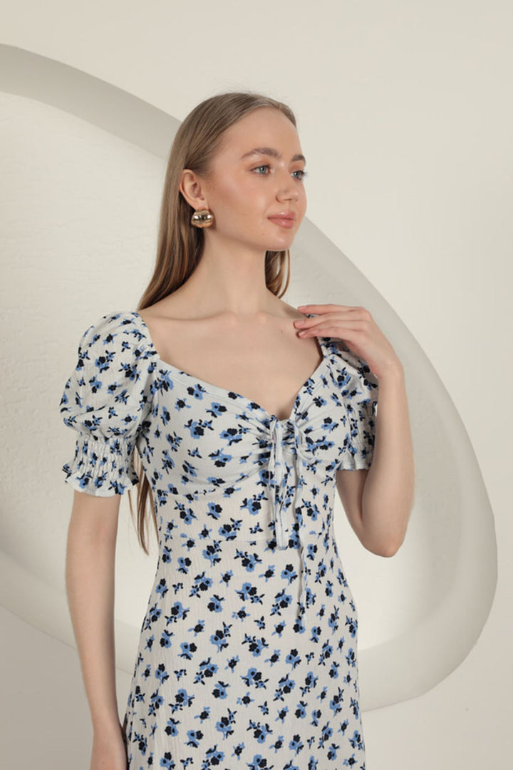 KKT Bürümcük Crisp Flower Pattern Dress-Sax - Cicero